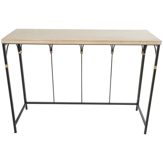 42.5" Black Arched Console Table with Zig Zag Patterned Top and Rattan Accents